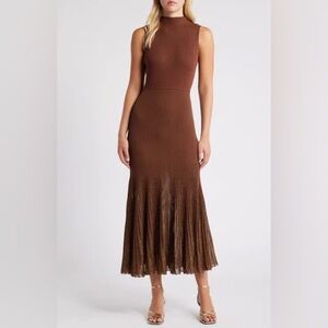 Moon River Metallic Flare Ribbed Brown Sweater Dress Size Medium Feminine *Read